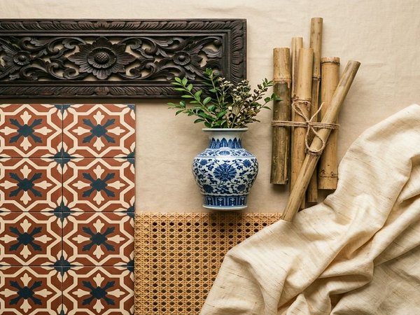 Chất liệu tự nhiên đặc trưng phong cách Indochine gỗ mây tre gạch bông Chất liệu tự nhiên đặc trưng phong cách Indochine gỗ mây tre gạch bông